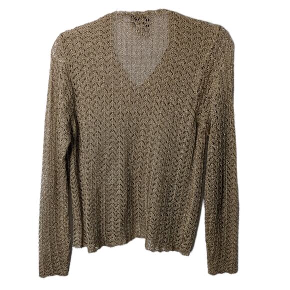 Vintage 80's Maren Gold Metallic Crochet V Neck Cardigan with Faux Two Piece - Picture 2 of 8